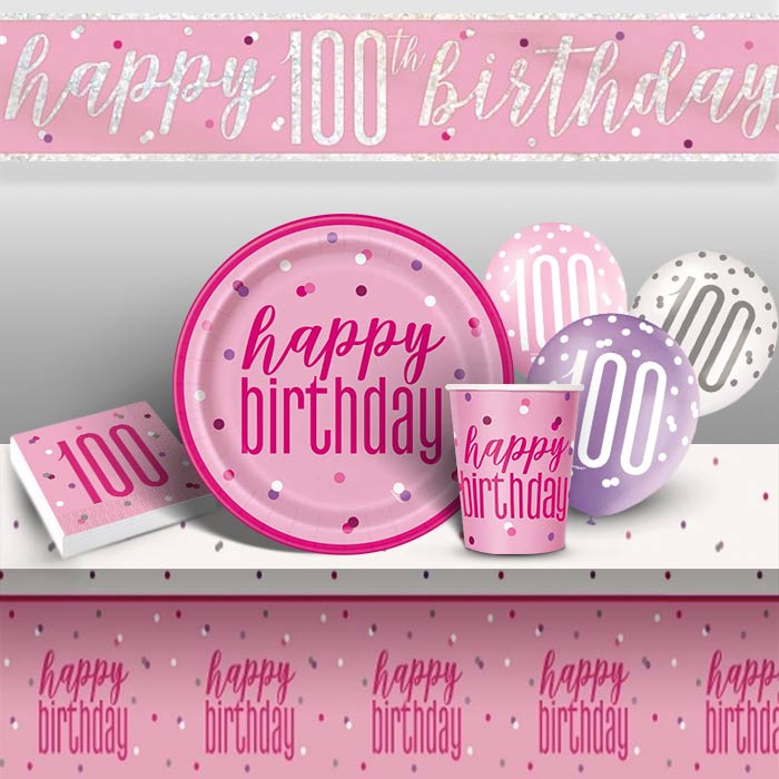 Pink Glitz Premium 100th Birthday Party Pack | Party Save Smile
