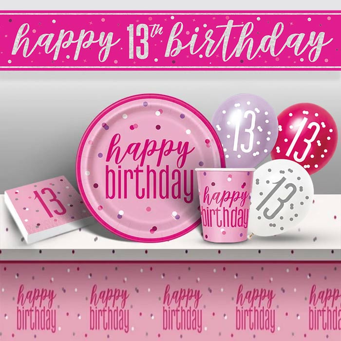 Pink Glitz 13th Birthday Party Pack – Teen Girl Banner Set | Party Save Smile
