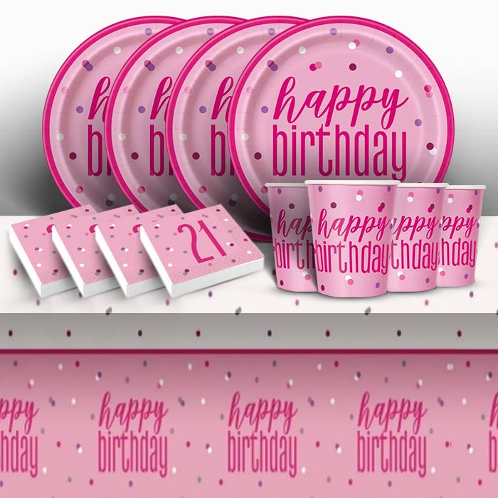 Pink Glitz 21st Birthday Party Pack: Tableware Party Kit | Party Save Smile