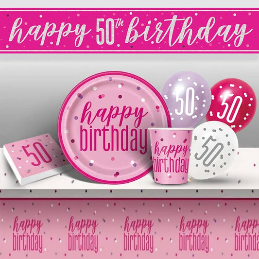 Pink & Silver 50th Birthday Party Decorations Pack | Party Save Smile