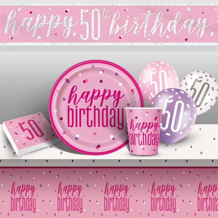 Pink & Silver 50th Birthday Party Decorations Pack | Party Save Smile