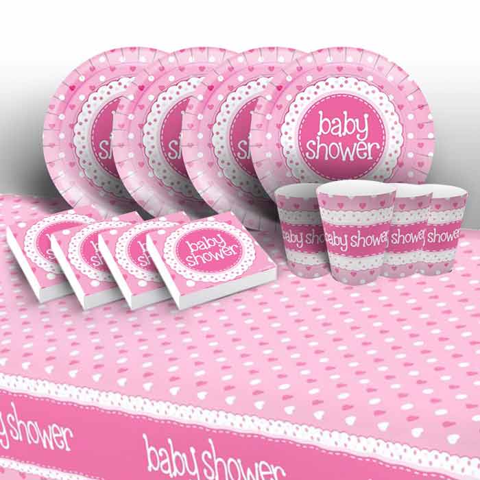Pink Polka Dot Baby Shower Tableware Pack | Party Save Smile