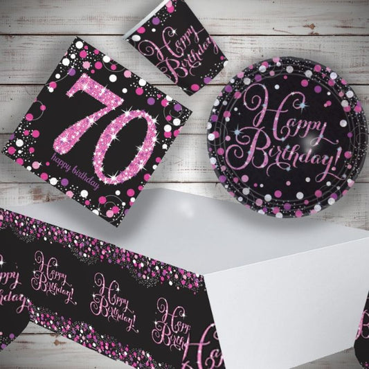 70th Birthday Plates and Napkins - Pink Black | Party Save Smile