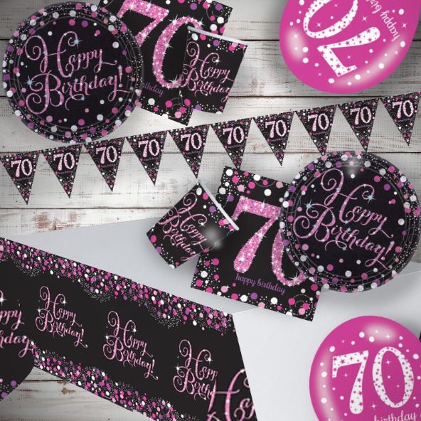 Pink Black 70th Birthday Party Pack & Decorations Kit | Party Save Smile