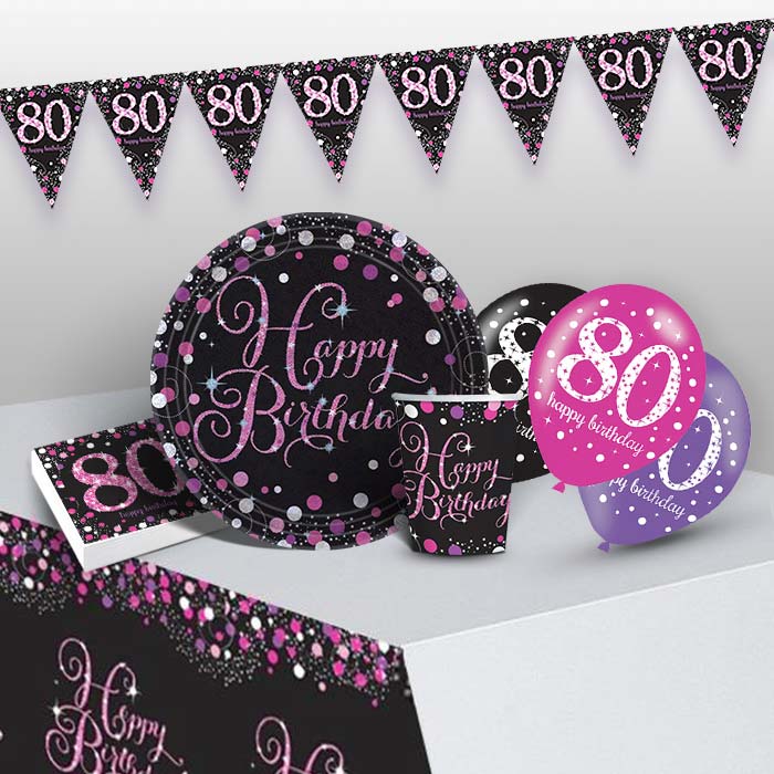 80th Birthday Party Packs - Pink & Black | Party Save Smile