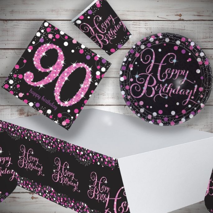 90th Birthday Party Packs - Pink and Black | Party Save Smile