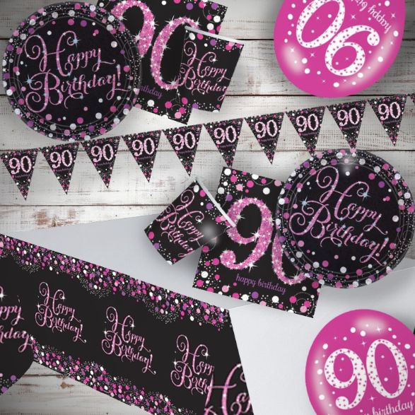 90th Birthday Party Packs - Pink Black | Party Save Smile