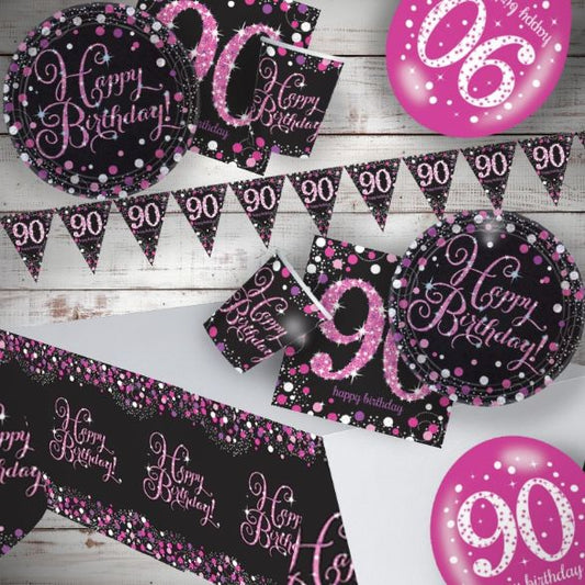 90th Birthday Party Packs - Pink Black | Party Save Smile