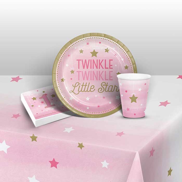 Pink Star 1st Birthday Party Pack: Tableware Party Kit | Party Save Smile