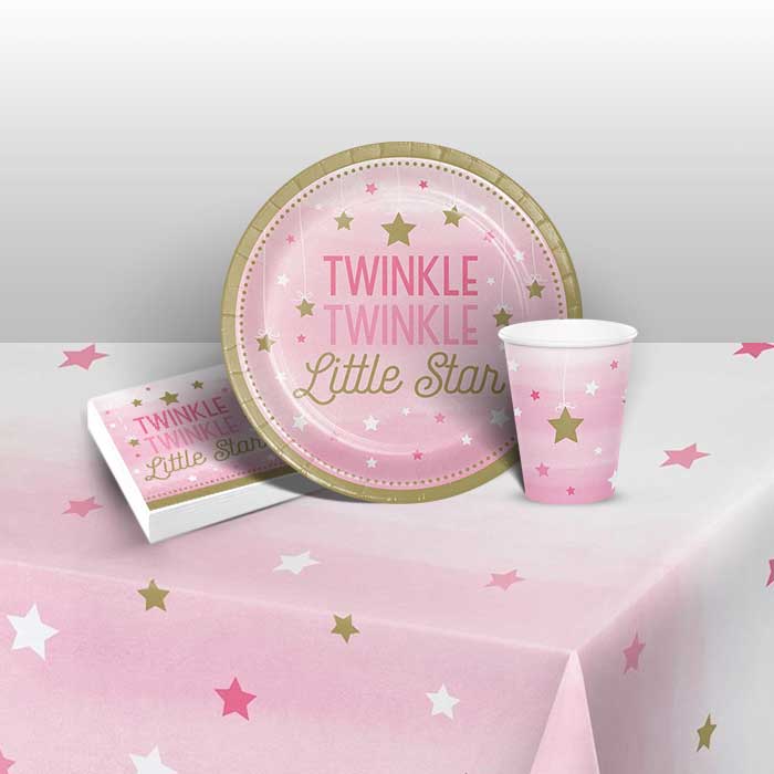 Pink Star Baby Shower Tableware Pack | Party Save Smile