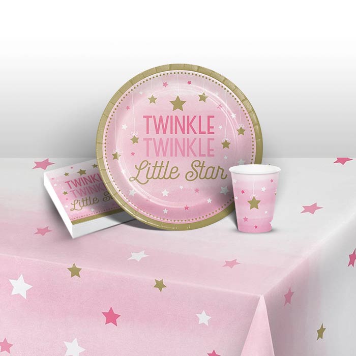 Pink Star Christening Party Pack: Tableware Party Kit | Party Save Smile