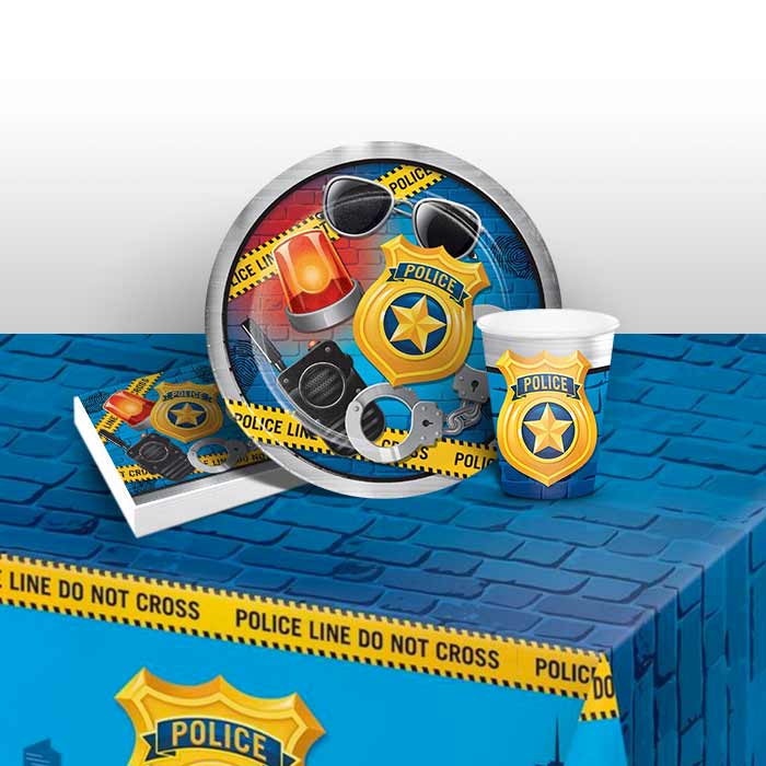 Police Party Pack: Tableware Kit for 8 - 48 Guests | Party Save Smile
