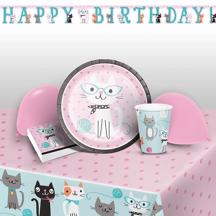 Purrfect Cat Party Supplies: Tableware & Decoration Kit | Party Save Smile