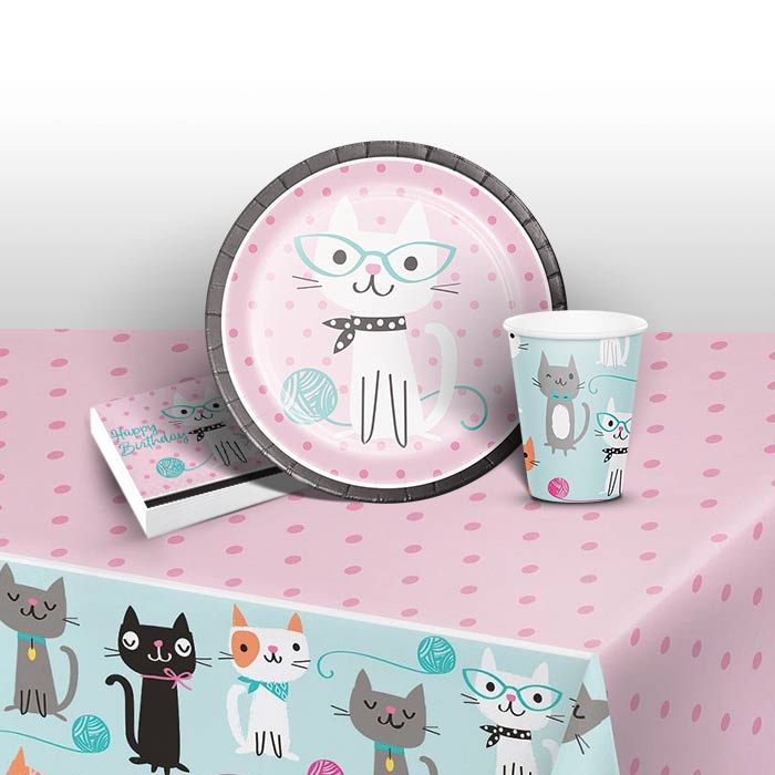 Purr-fect Cat Birthday Party Pack: Tableware Party Kit | Party Save Smile