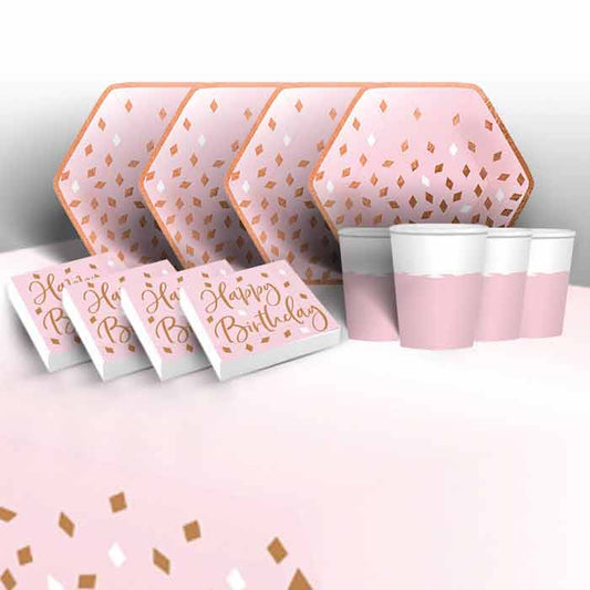 Blush Rose Gold Birthday Party Pack: Tableware Party Kit | Party Save Smile