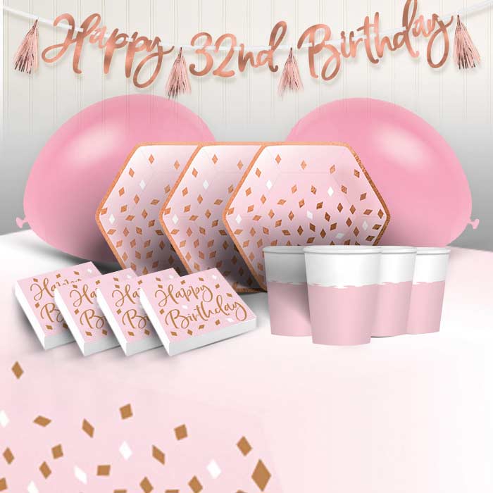 Blush Rose Gold Birthday Party Pack: Tableware & Decoration Kit | Party Save Smile