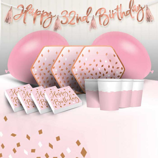 Blush Rose Gold Birthday Party Pack: Tableware & Decoration Kit | Party Save Smile