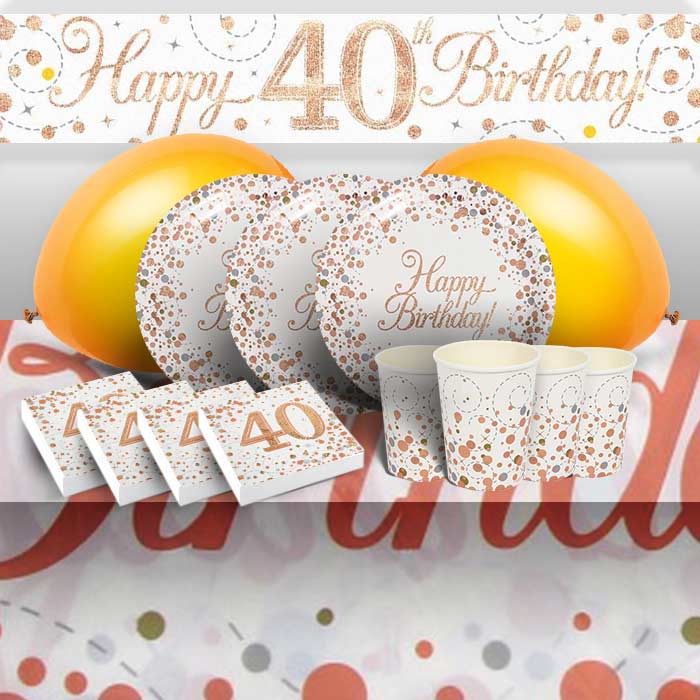 Rose Gold 40th Birthday Party Pack: Tableware & Decoration Kit | Party Save Smile