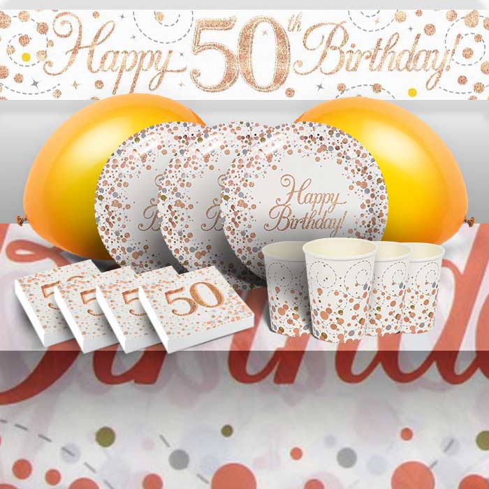 Rose Gold Fizz 50th Birthday Party Pack & Decoration Kit | Party Save Smile