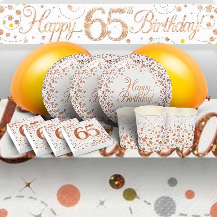Rose Gold 65th Birthday Party Packs: Kit with Decorations | Party Save Smile