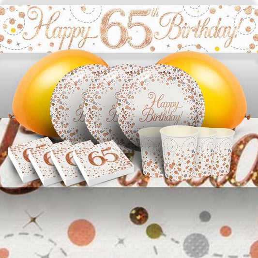 Rose Gold 65th Birthday Party Packs: Kit with Decorations | Party Save Smile