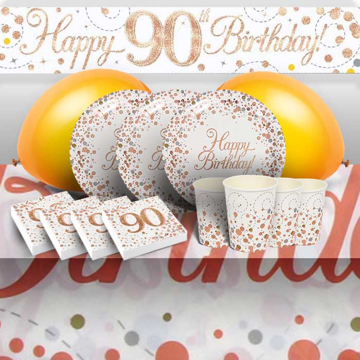 90th Party Packs with Decor - Rose Gold | Party Save Smile