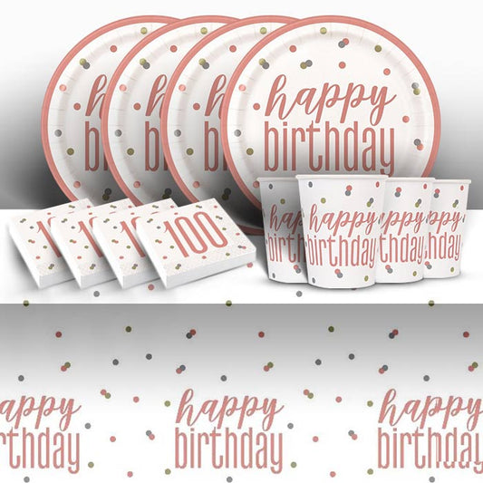 Rose Gold 100th Birthday Party Pack: Tableware Party Kit | Party Save Smile