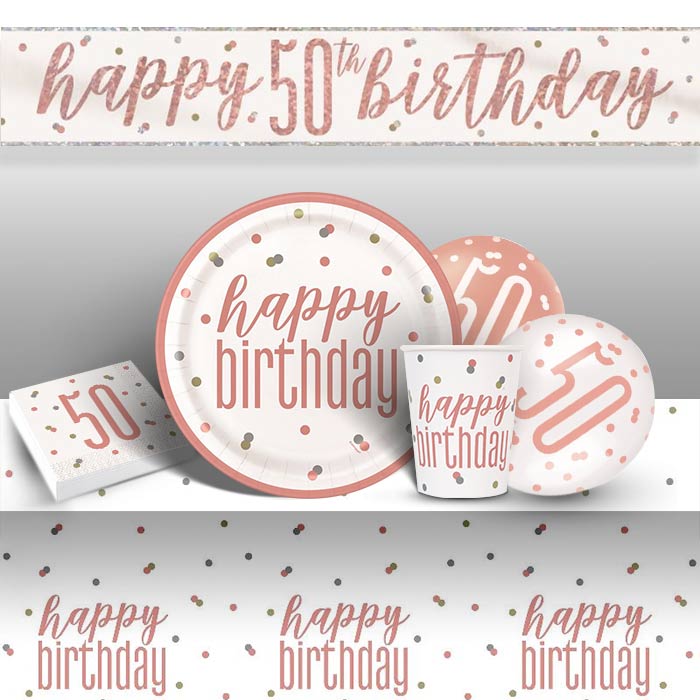Rose Gold Glitz 50th Birthday Party Pack & Decoration Kit | Party Save Smile