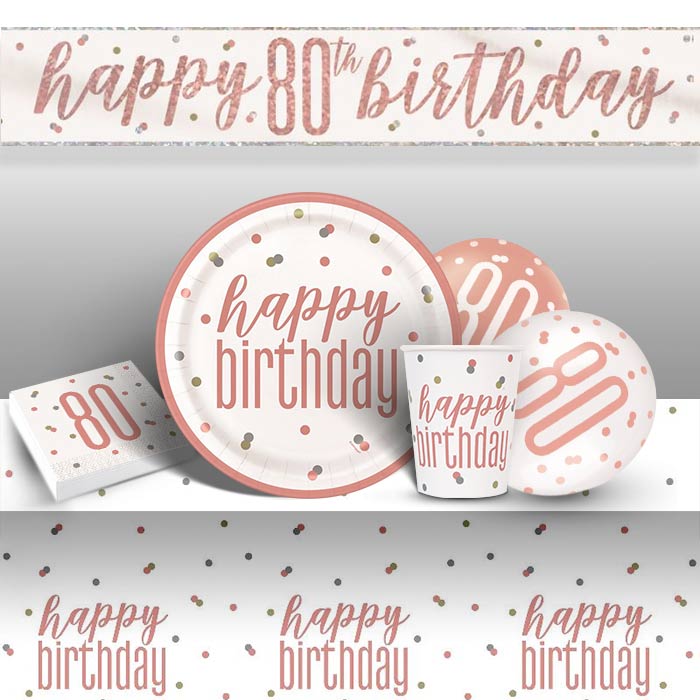 Rose Gold Glitz 80th Birthday Party Pack & Decoration Kit | Party Save Smile