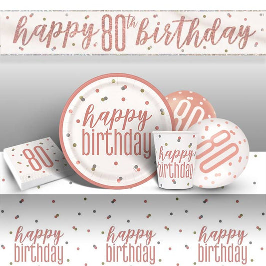 Rose Gold Glitz 80th Birthday Party Pack & Decoration Kit | Party Save Smile