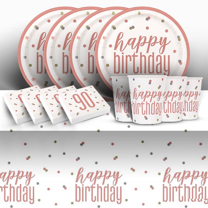 Rose Gold 90th Birthday Party Pack: Tableware Party Kit | Party Save Smile