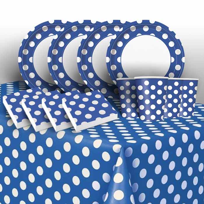 Royal Blue & White Polka Dots Party Pack: Tableware Party Kit | Party Save Smile