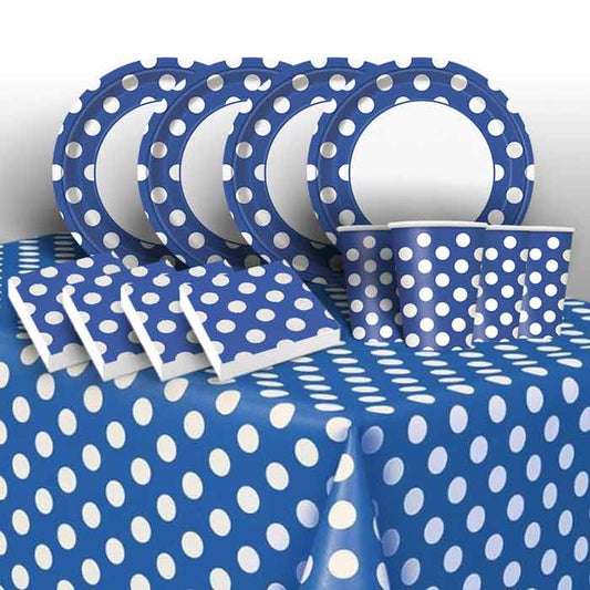 Royal Blue & White Polka Dots Party Pack: Tableware Party Kit | Party Save Smile