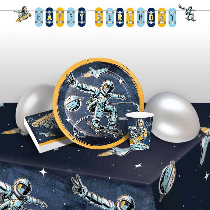 Space Skater Birthday Party Pack: Tableware & Decoration Kit | Party Save Smile