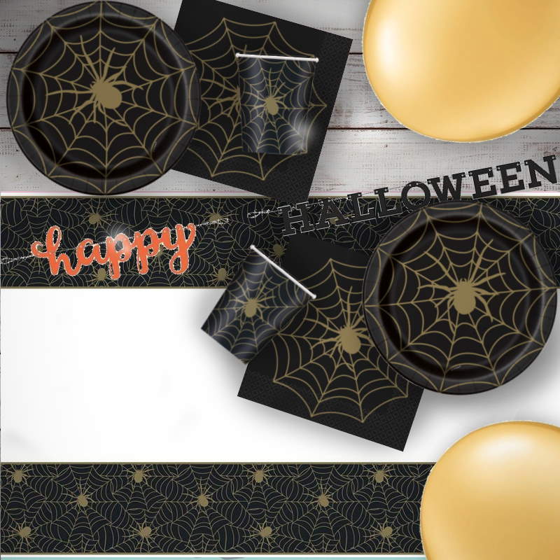 Spider Web Halloween Party Pack: Tableware & Decoration Kit | Party Save Smile