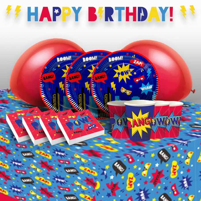 Superhero Red Birthday Party Pack: Tableware & Decoration Kit | Party Save Smile