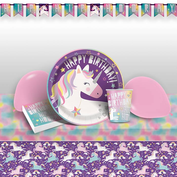 Rainbow Unicorn Party Packs: Tableware & Decoration Kit | Party Save Smile