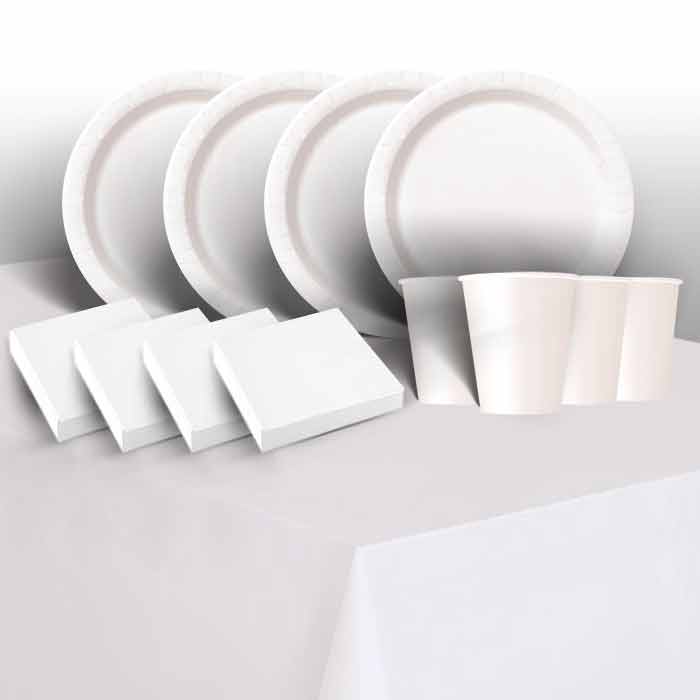Solid White Coloured Party Pack: Tableware Party Kit | Party Save Smile