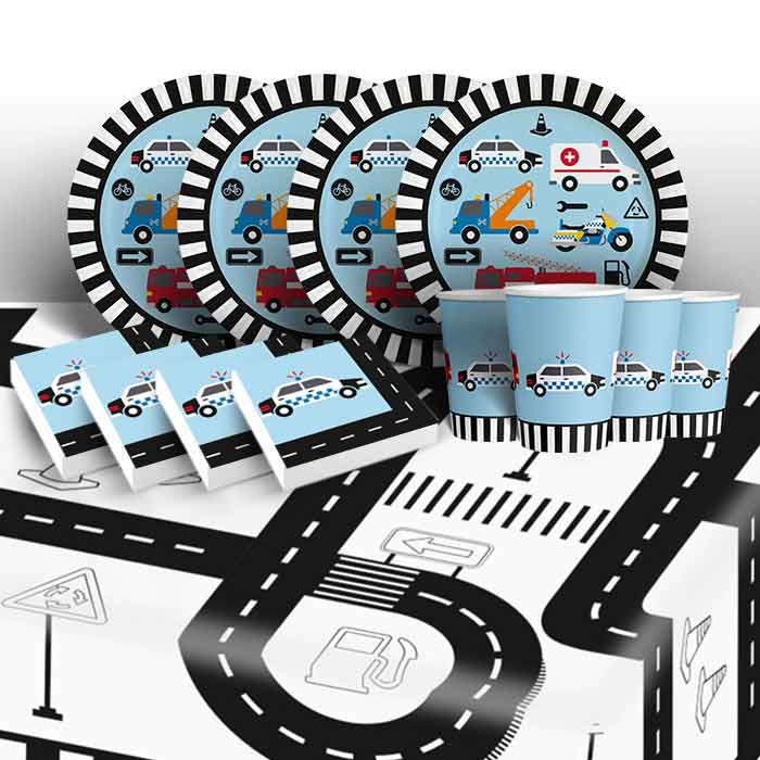 Road Vehicle Party Pack: Ready Made Tableware Kit | Party Save Smile