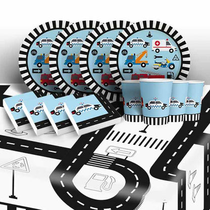 Road Vehicle Party Pack: Ready Made Tableware Kit | Party Save Smile