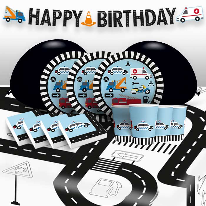 Road Vehicle Party Pack with Decorations: Ready Made Kit | Party Save Smile