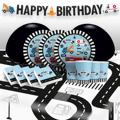 Road Vehicle Party Pack with Decorations: Ready Made Kit | Party Save Smile
