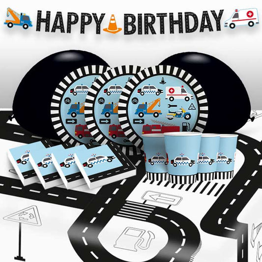 Road Vehicle Party Pack with Decorations: Ready Made Kit | Party Save Smile