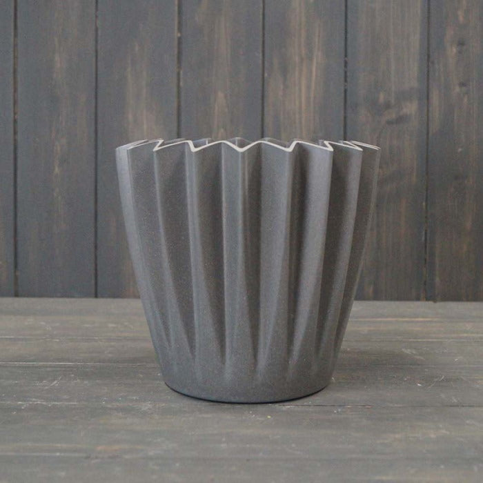 Anthracite Grey Corrugated Bamboo Plant Pot (19cm) | Party Save Smile
