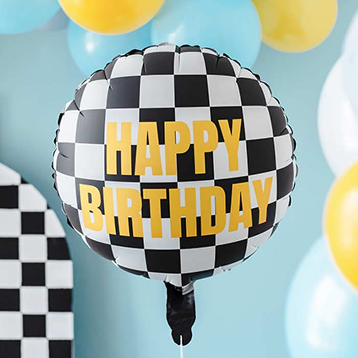 Chequered Flag Happy Birthday Foil Balloon 18 Inch