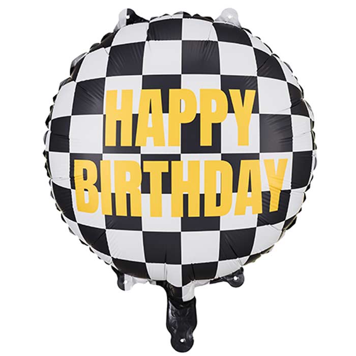 Chequered Flag Happy Birthday Foil Balloon 18 Inch | Party Save Smile 