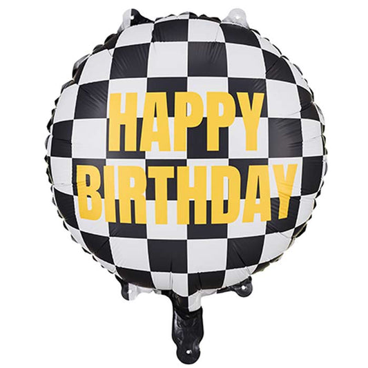Chequered Flag Happy Birthday Foil Balloon 18 Inch | Party Save Smile 