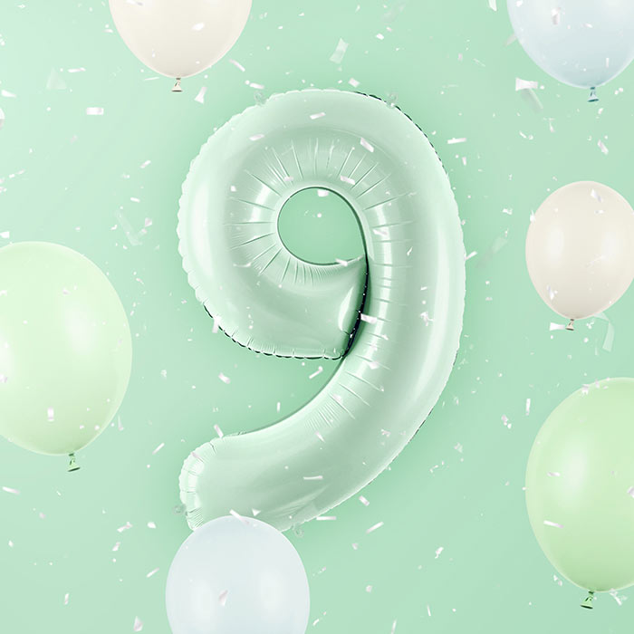 Pastel Green Number 9 Balloon 28 Inches