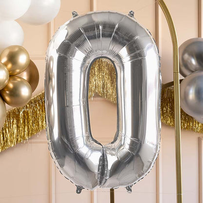 Silver Number 0 Balloon 28 Inches