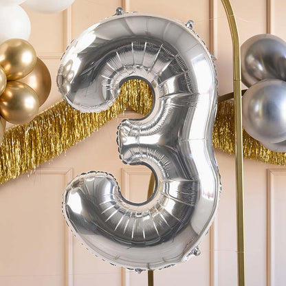 Silver Number 3 Balloon 28 Inches